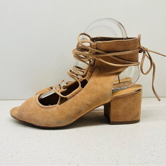 NWT Steve Madden Admire Sandals Sand Tan Leather Suede Lace Up Heel Sz 7.5B Flaw - Picture 5 of 16
